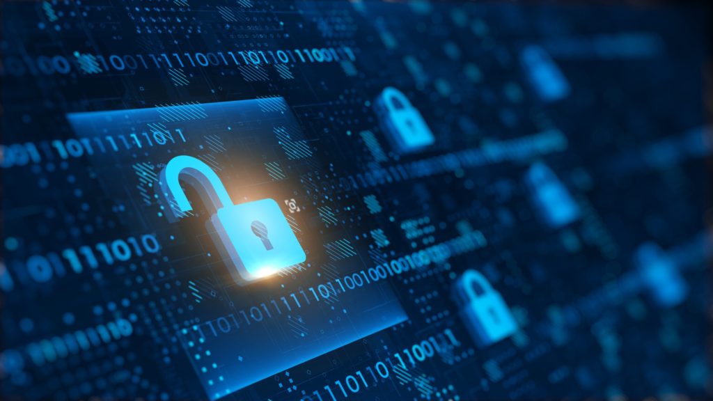 Cyber-Sicherheit, digitale Vorhängeschlösser auf abstraktem Technologie Hintergrund, 3d Rendering